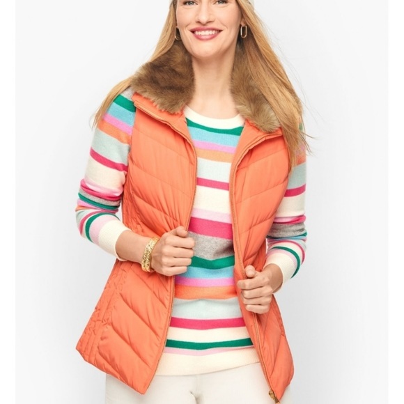 Talbots Jackets & Blazers - NWT • Talbots • DOWN vest • coral orange • size medium • faux fur collar